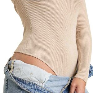 nuuds Beige Ribbed Bodysuit